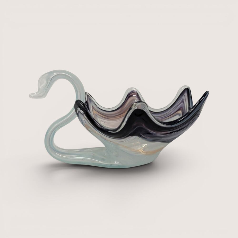 1960s Italian Art Glass Swirl Swan Bowl